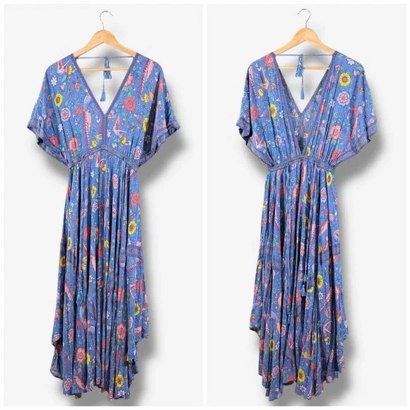 Spell Lovebird Half Moon Gown Deep Sky Blue Maxi Dress Size M Boho Festival - Picture 3 of 15